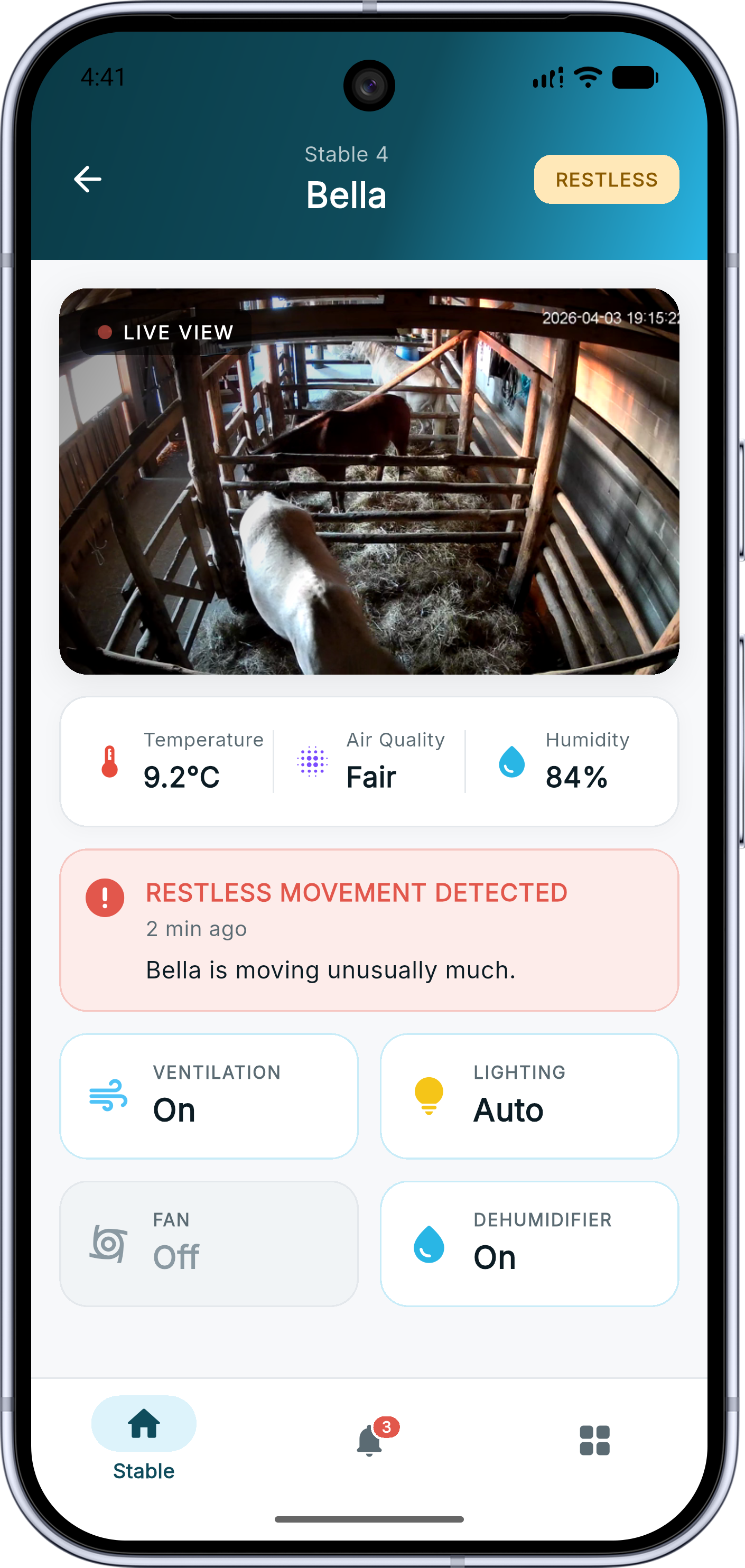 StableGuard horse detail screen