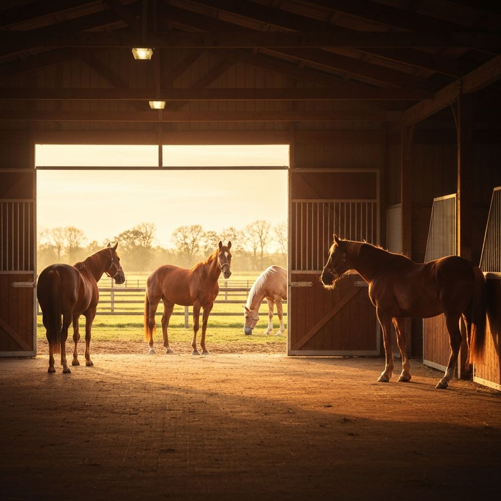 Horses in a beautiful stable setting